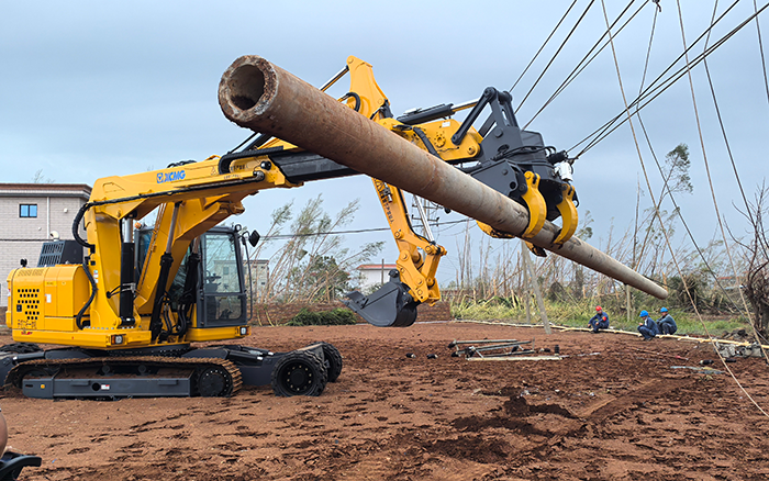 “摩羯”来袭，，，888电子开挖立杆一体机跑赢时间助力抗灾复电抢修
